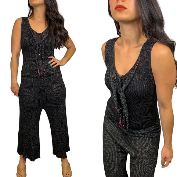 Parakian Black Glitter Cropped Jumpsuit - Picture 1 of 9